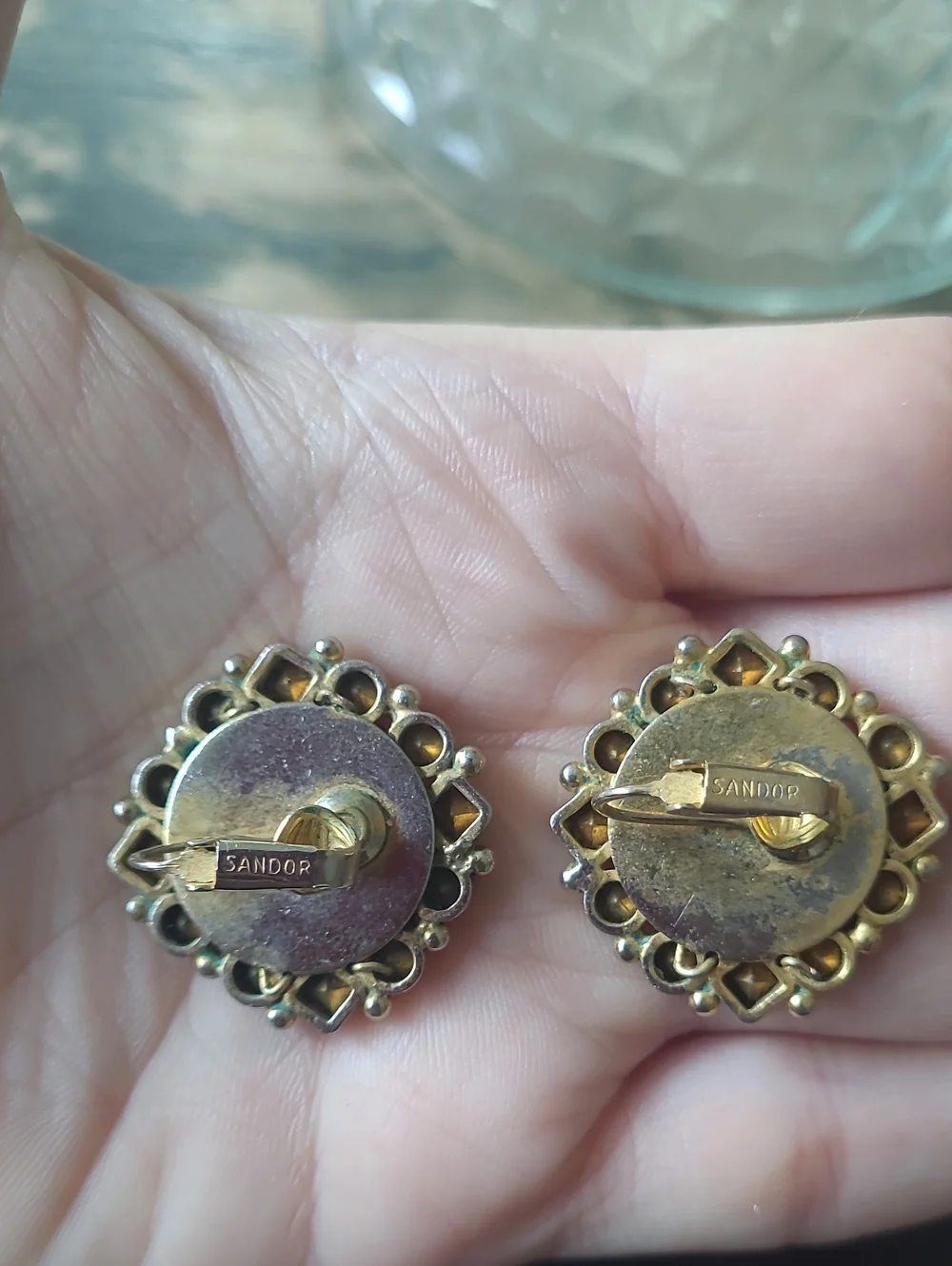 vintage signed Sandor rhinestone clip-on earrings